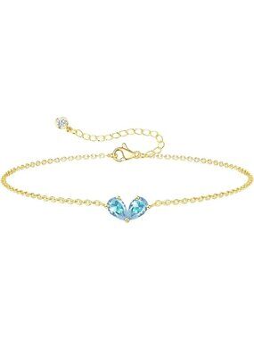03-03 March&March Gold 2 Birthstone Heart Bracelet 14K Plated CZ